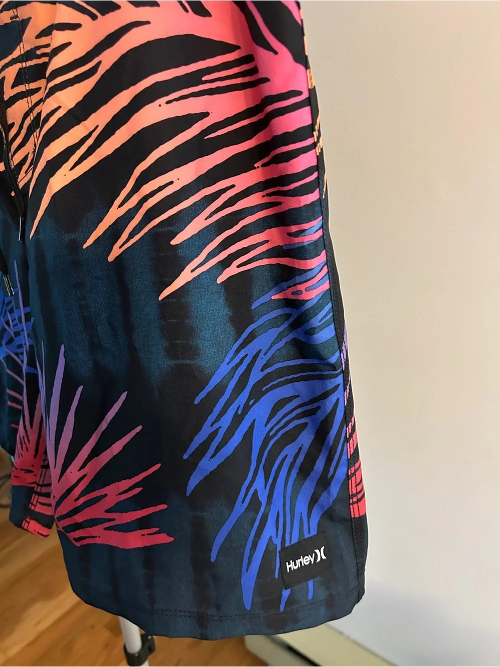 Hurley Black Board Shorts with Multicolor Tropical Palm Print
